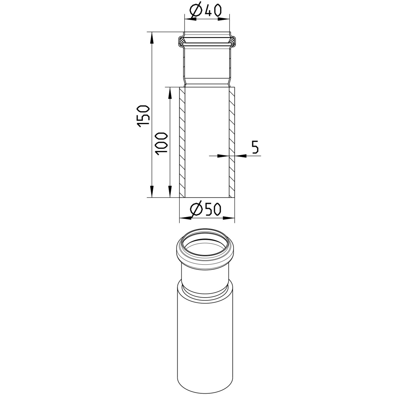 Line drawing of a penetration from the series Transition pipe-welding sleeve-steel.