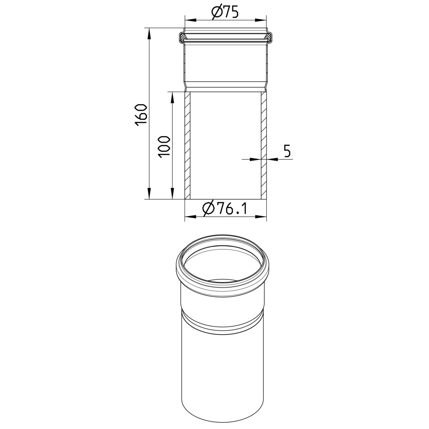 Line drawing of a penetration from the series Transition pipe-welding sleeve-steel.