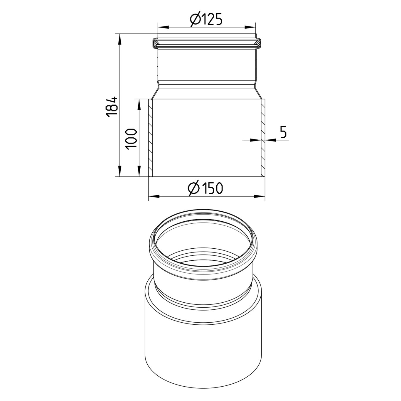 Line drawing of a penetration from the series Transition pipe-welding sleeve-steel.