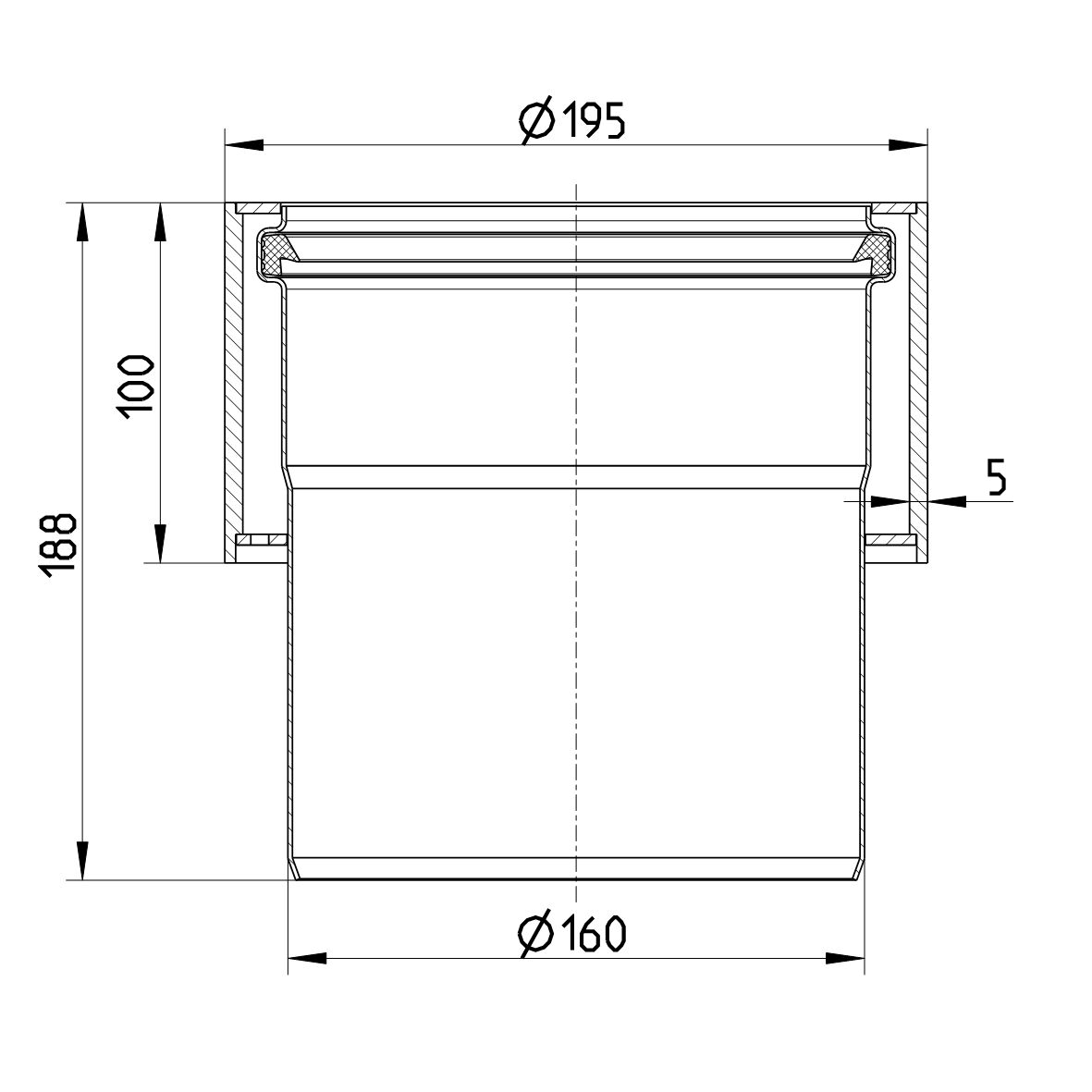 Line drawing of a penetration from the series Penetration-cabin-welding sleeve-steel.