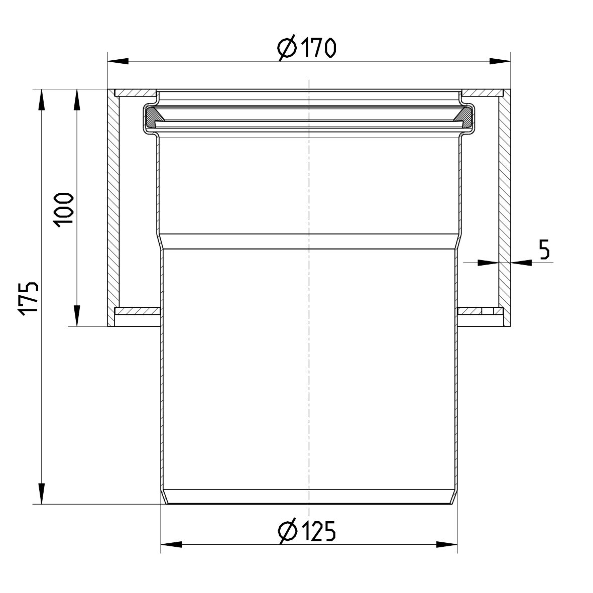 Line drawing of a penetration from the series Penetration-cabin-welding sleeve-steel.