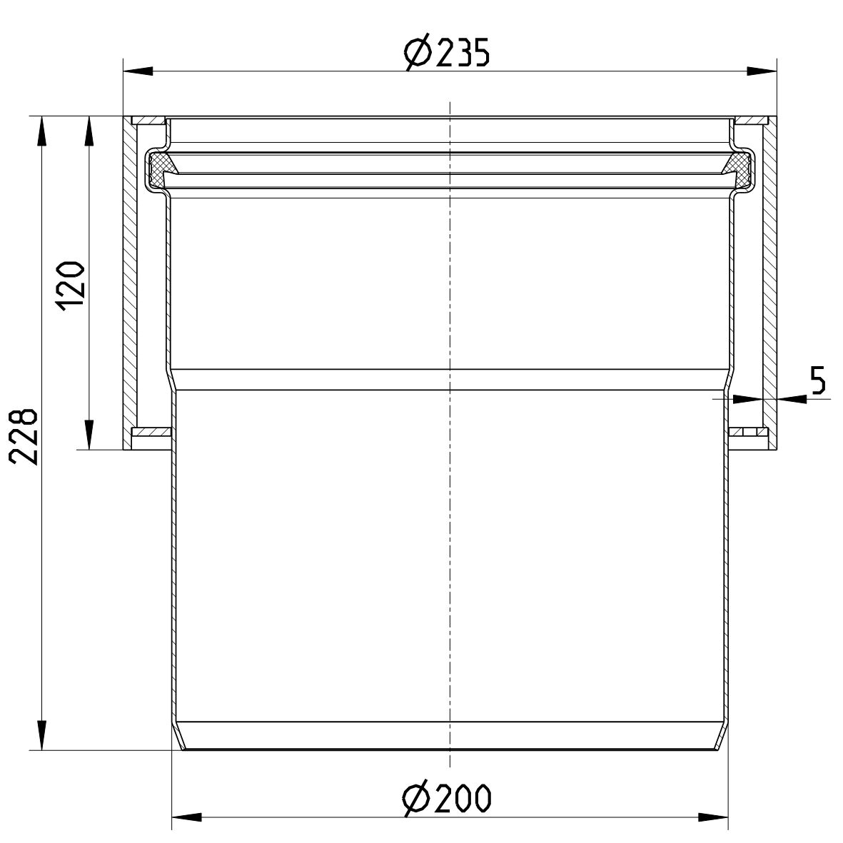 Line drawing of a penetration from the series Penetration-cabin-welding sleeve-steel.