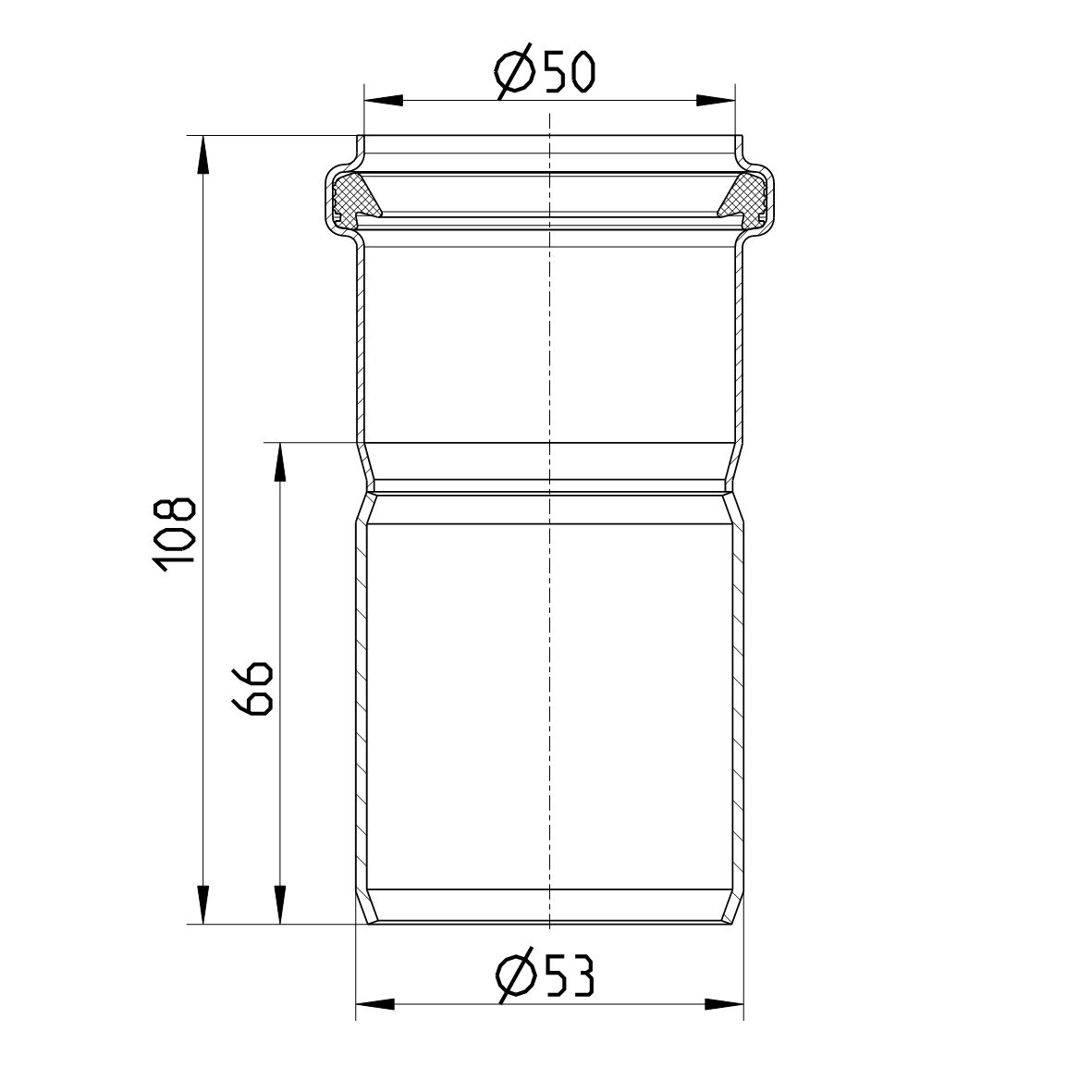 Line drawing of an adaptor from the series Adaptor-System X.