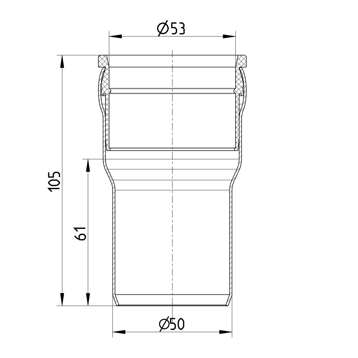 Line drawing of an adaptor from the series Adaptor-System X.