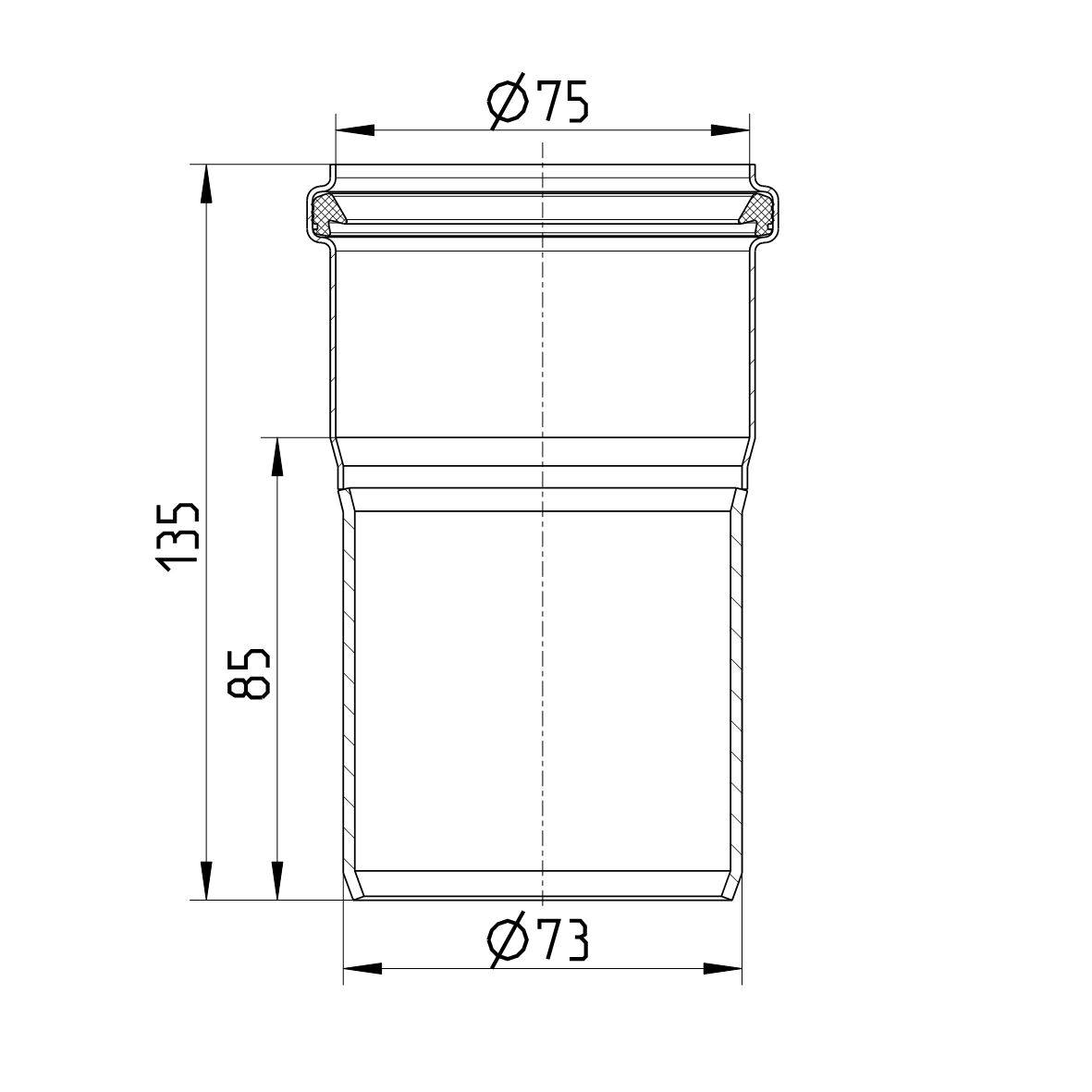 Line drawing of an adaptor from the series Adaptor-System X.