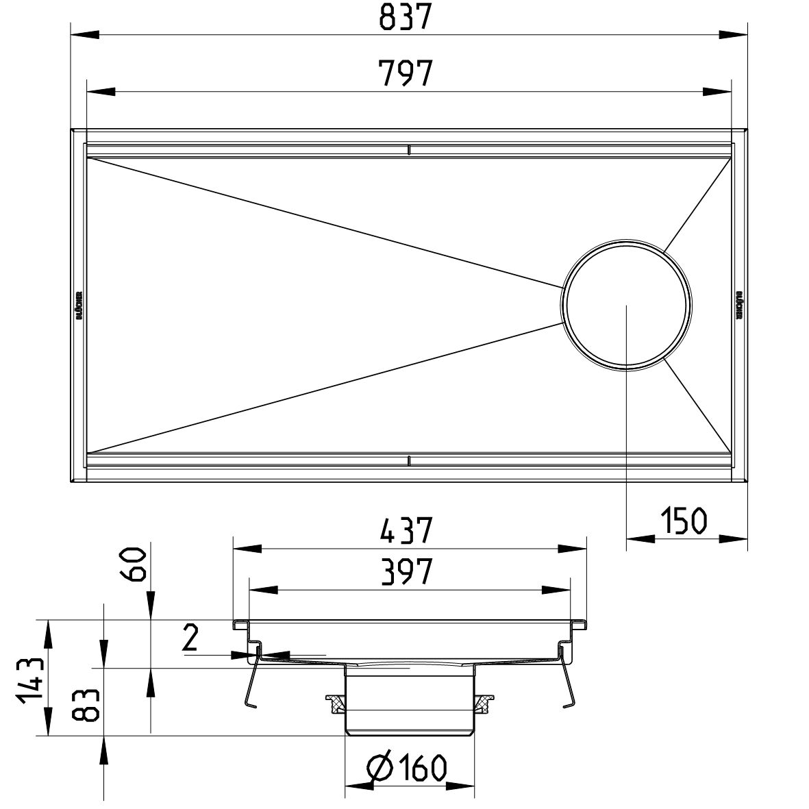 Line drawing of a kitchen channel from the series Kitchen channel-No membrane.