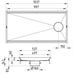 Line drawing of a kitchen channel from the series Kitchen channel-No membrane.