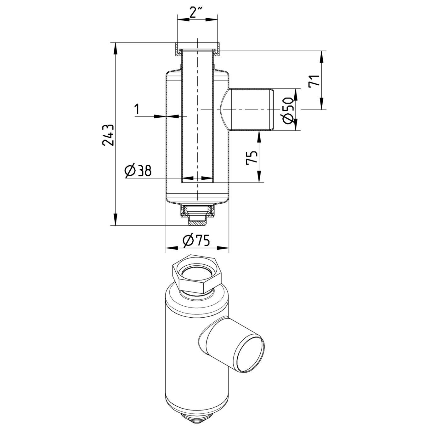 Line Drawing - Water trap-handwash