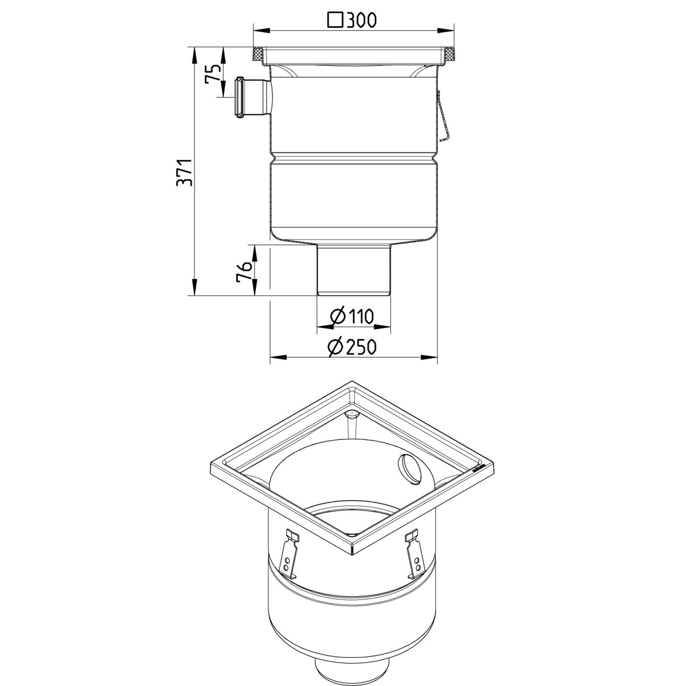 Line Drawing - Drain-No membrane-300