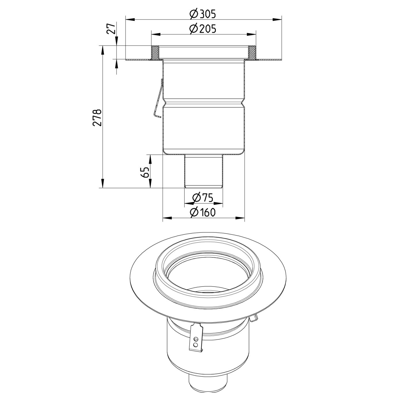 Line Drawing - Drain-No membrane-205