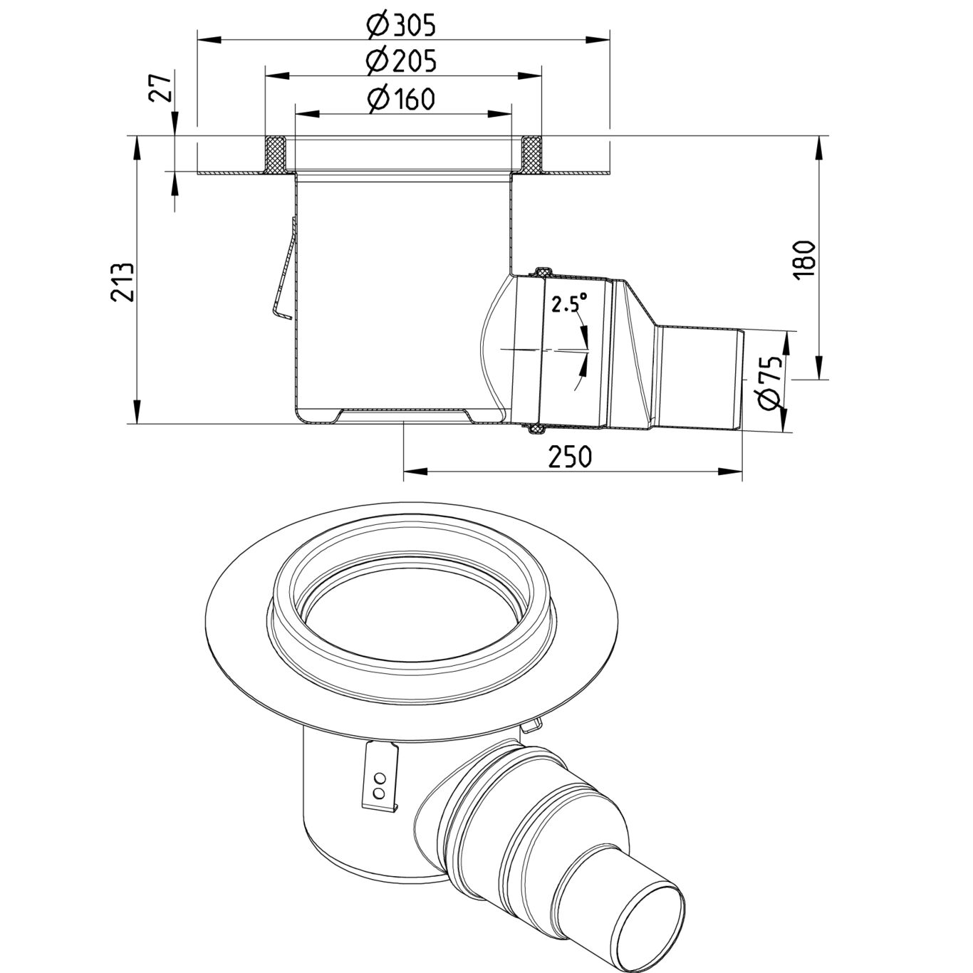 Line Drawing - Drain-No membrane-205