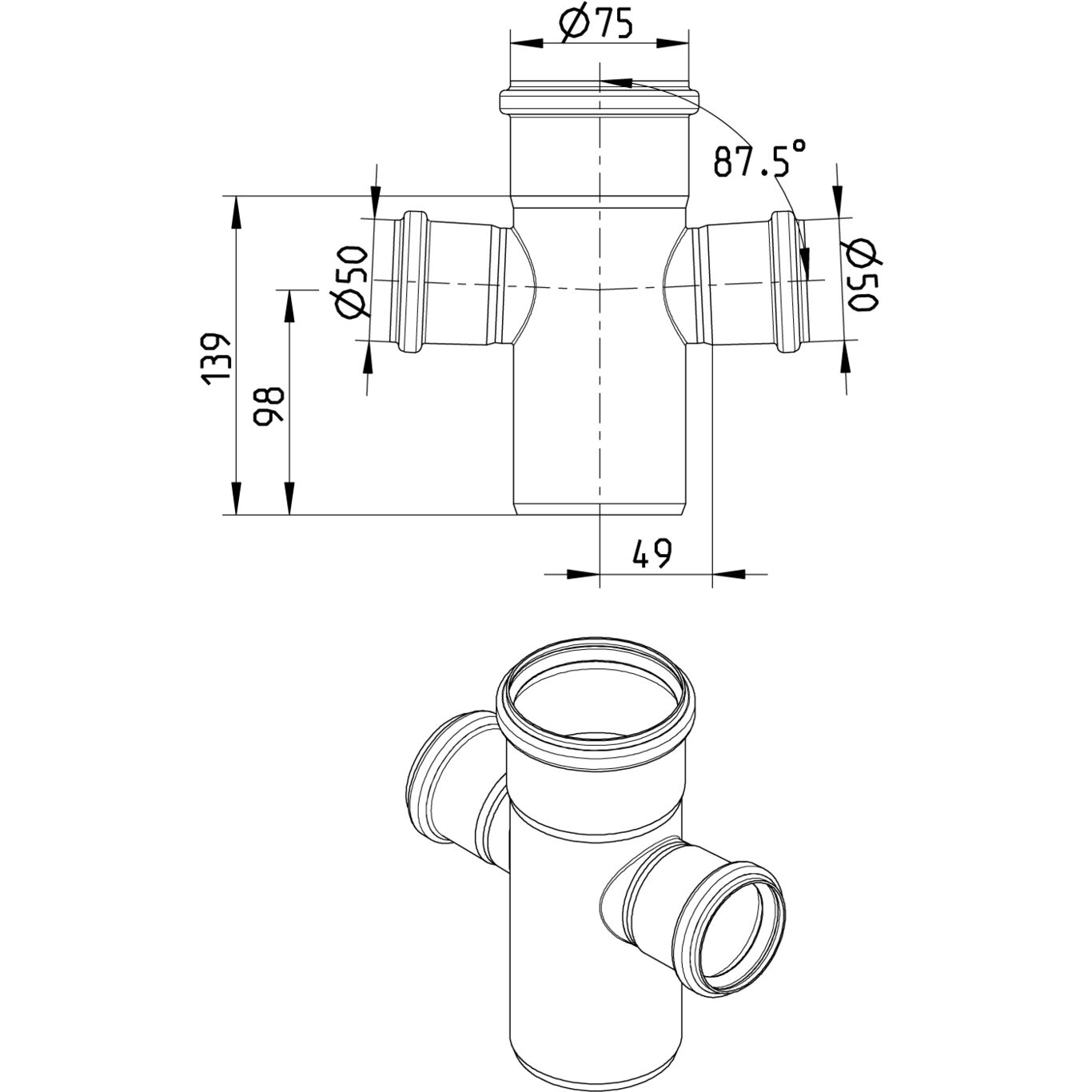 Line Drawing - Double branch-87.5-180