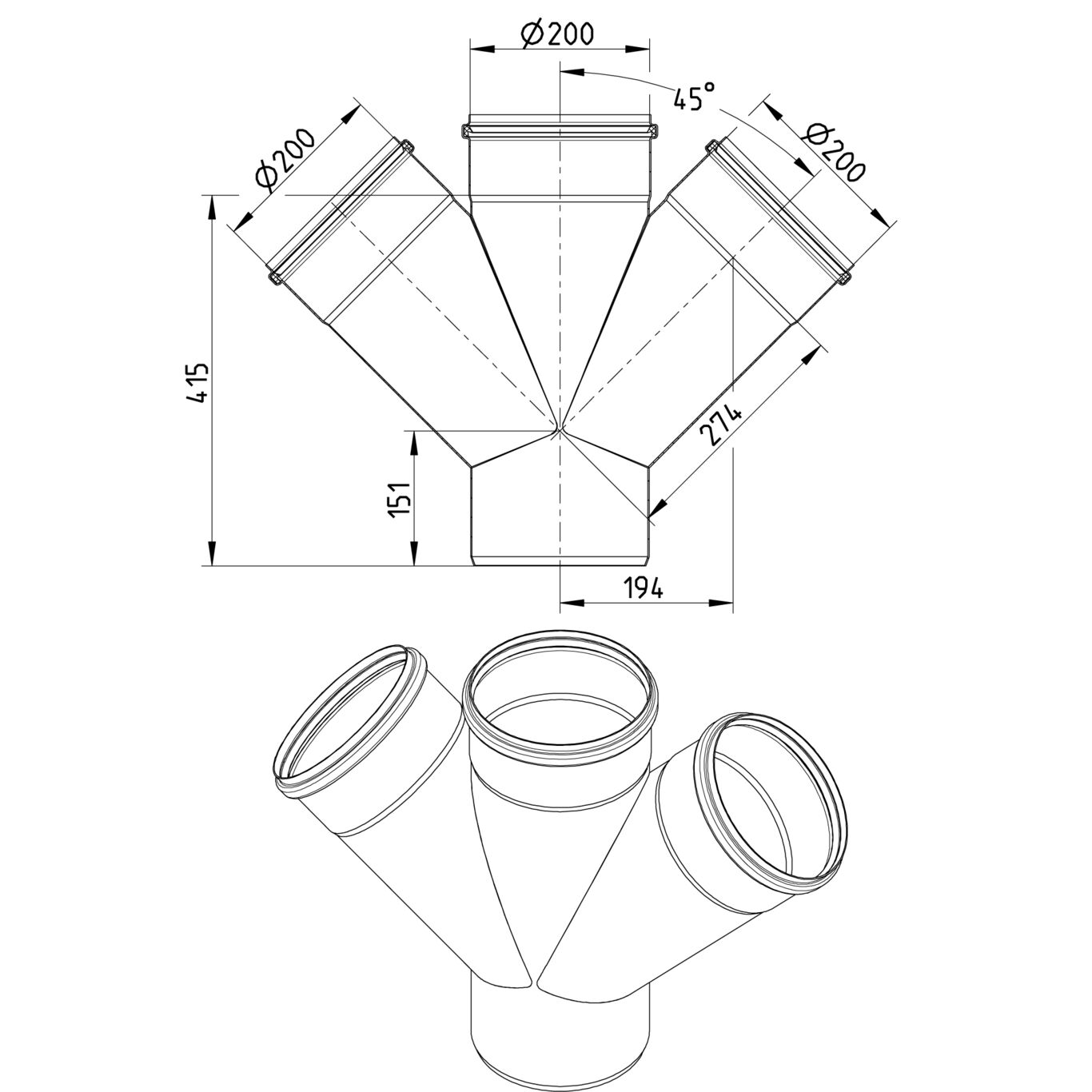 Line Drawing - Double branch-45-180