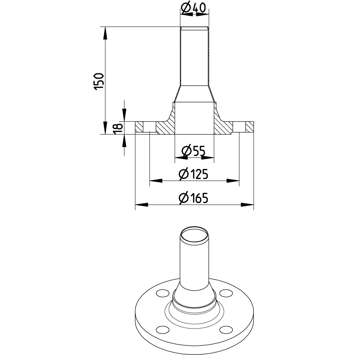 Line Drawing - Adaptor-flange-DIN