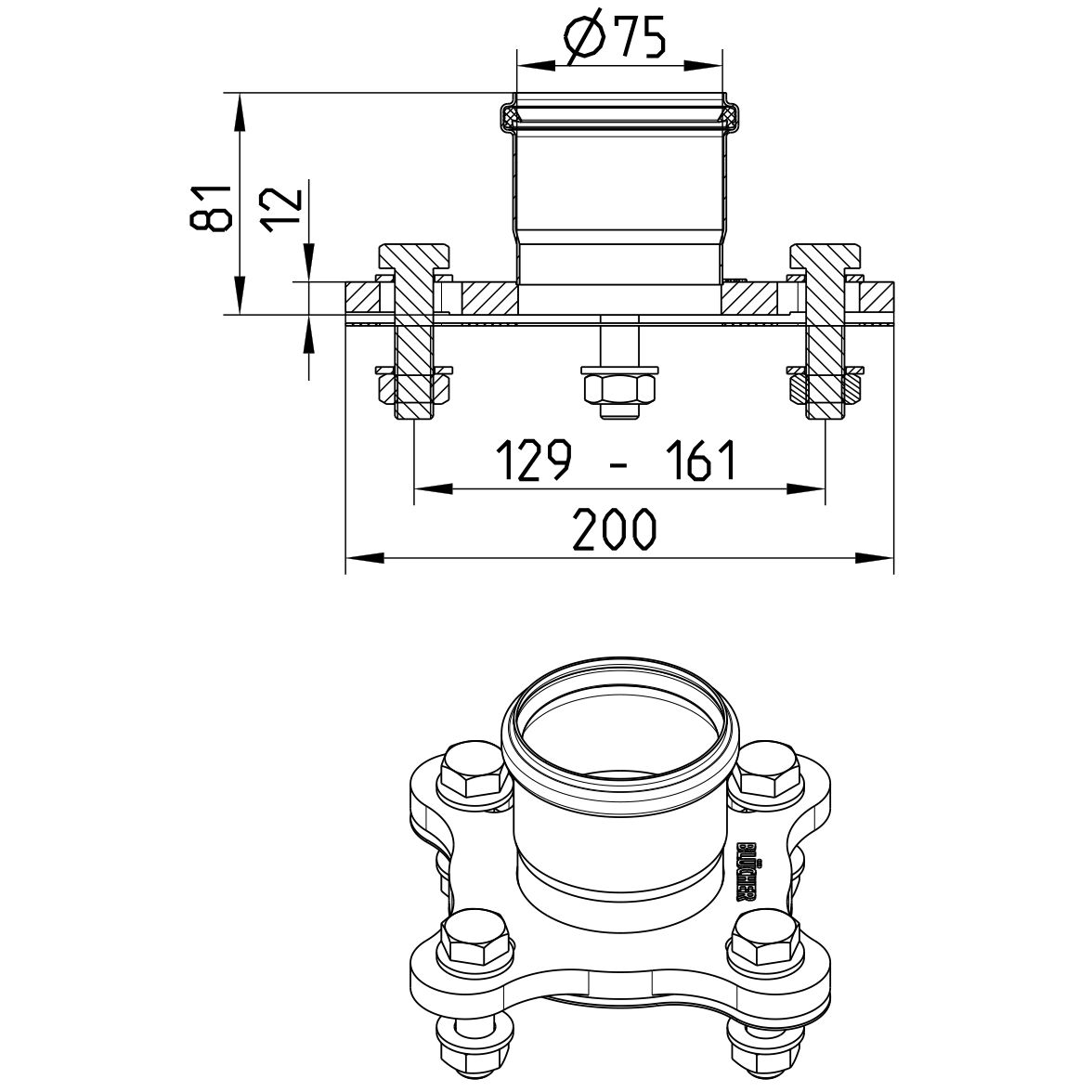 Line Drawing - Adaptor-flange-univeral