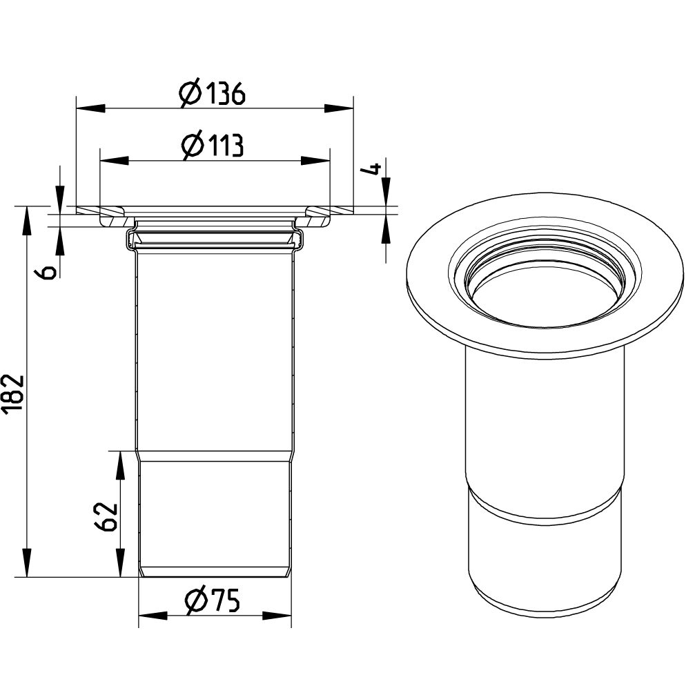 Line Drawing - Penetration-bimetal flange-aluminium