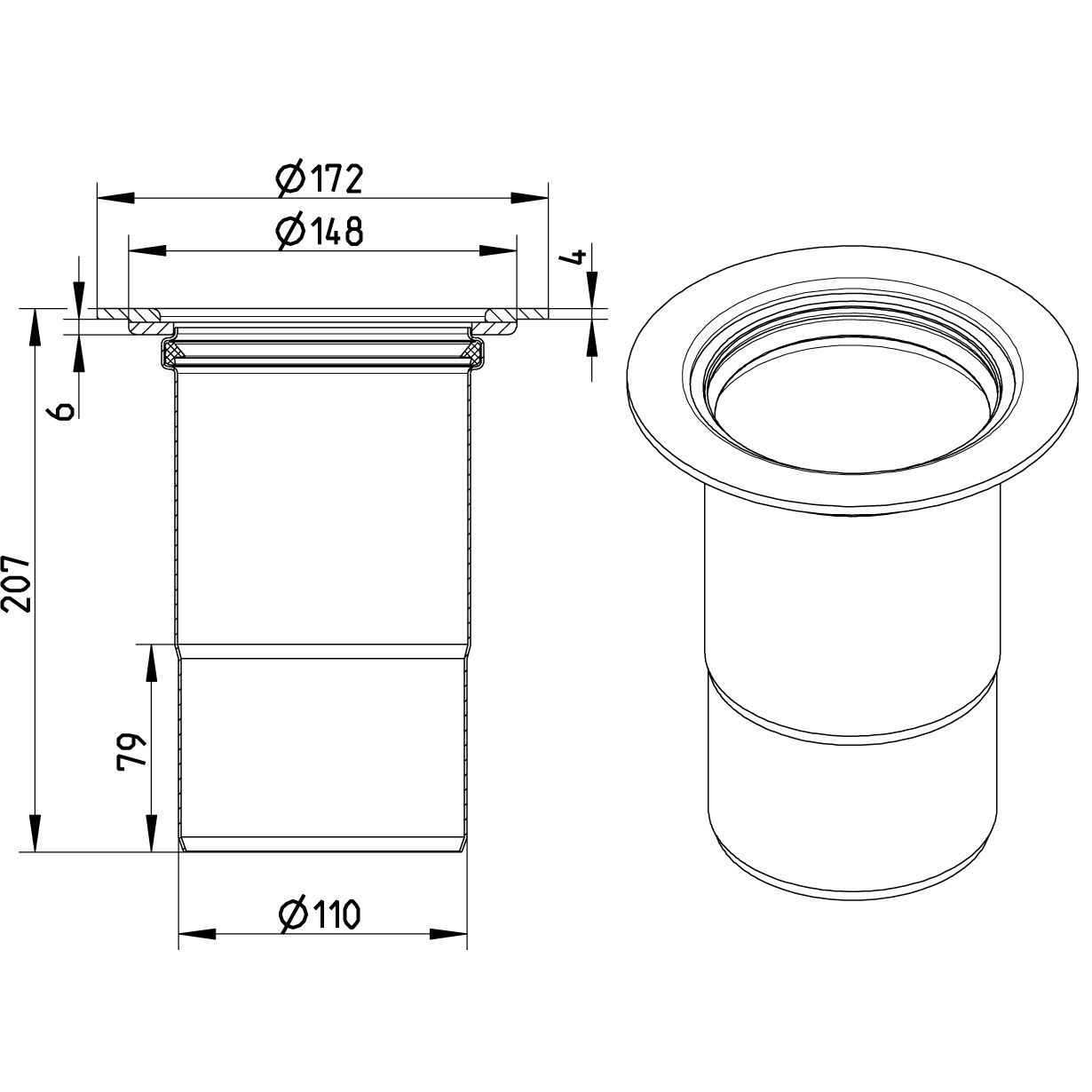 Line Drawing - Penetration-bimetal flange-aluminium