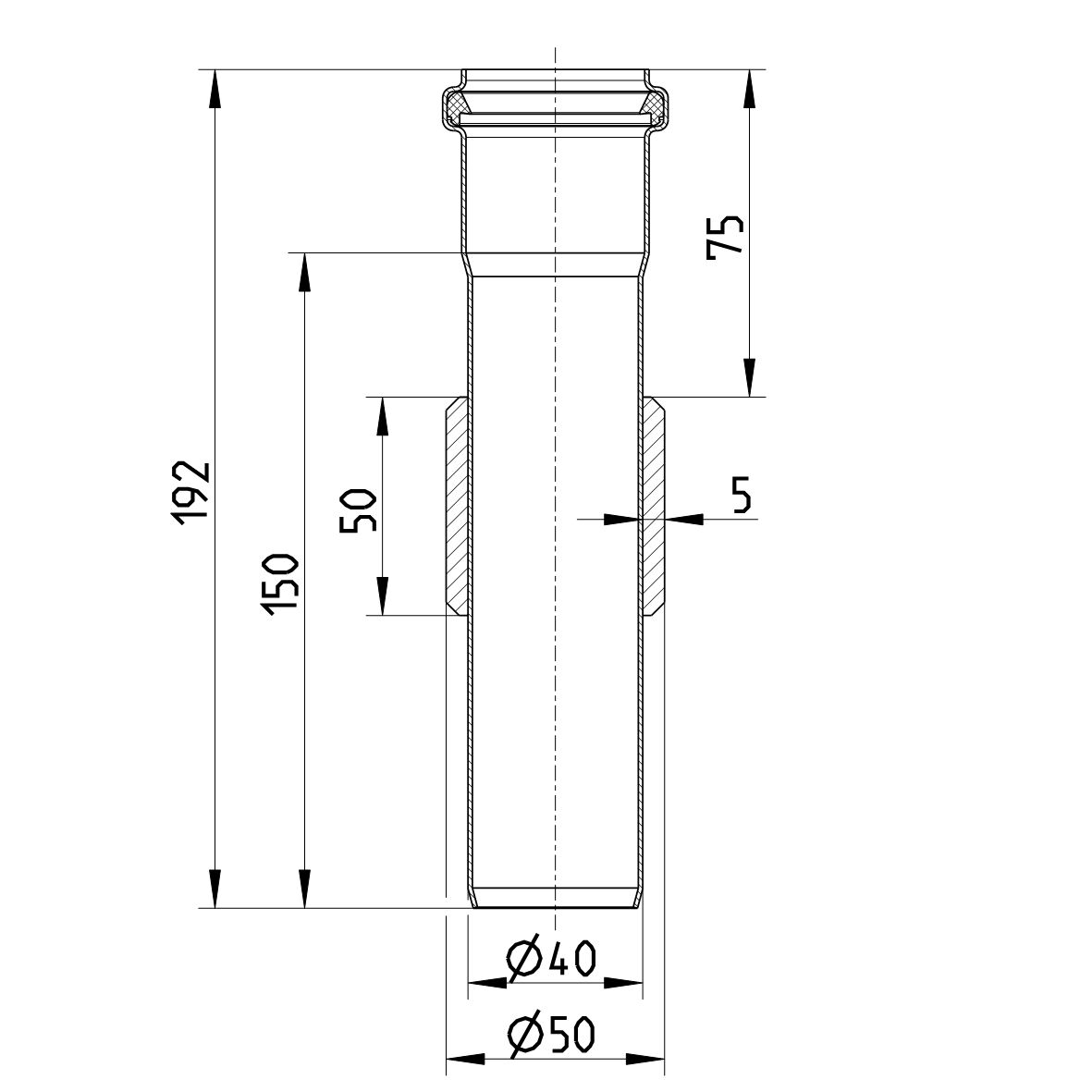 Line drawing of a penetration from the series Penetration-welding sleeve-steel.