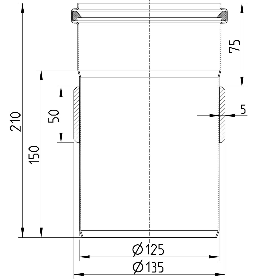 Line drawing of a penetration from the series Penetration-welding sleeve-steel.