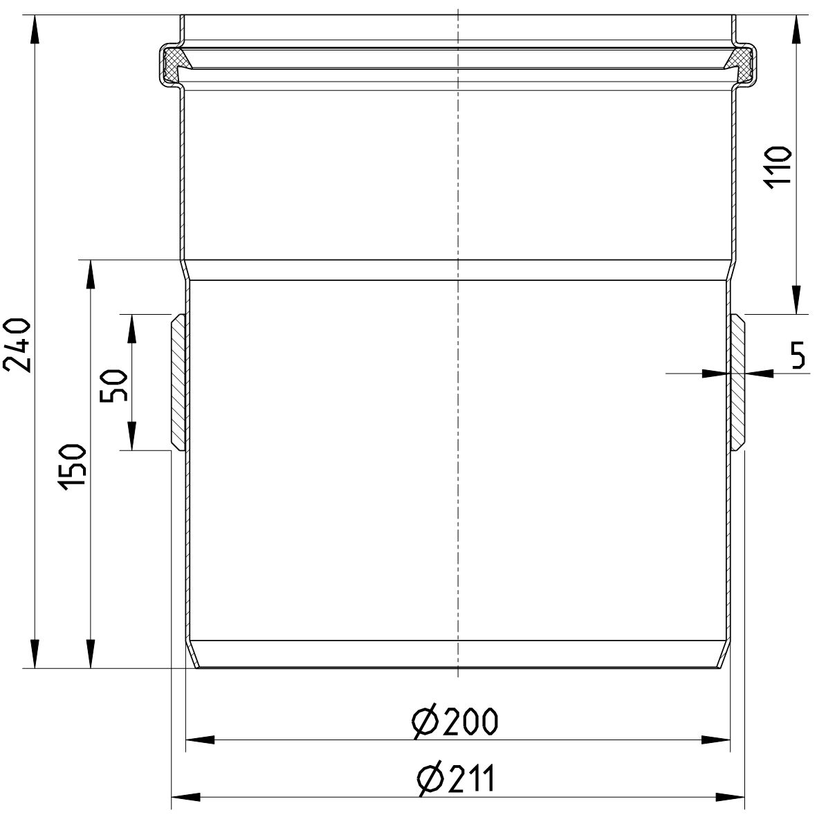 Line drawing of a penetration from the series Penetration-welding sleeve-steel.