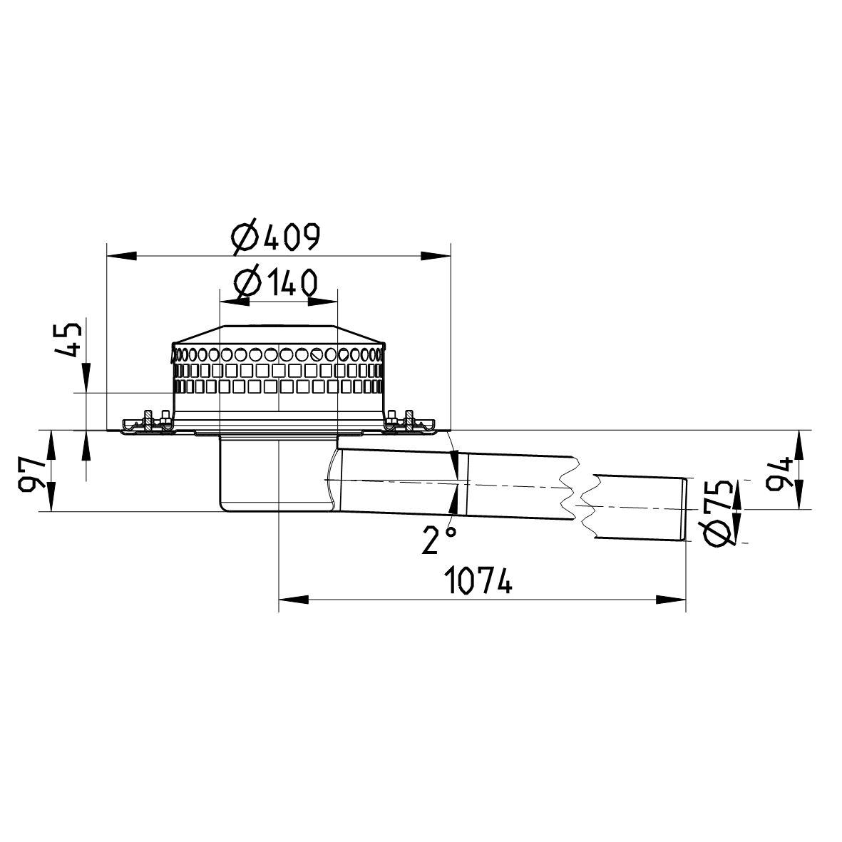 Line drawing of a drain / parapet from the series Drain-Parapet.