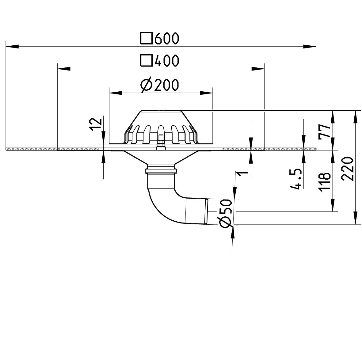 Line drawing of a drain from the series Drain for gravity-bitumen collar.