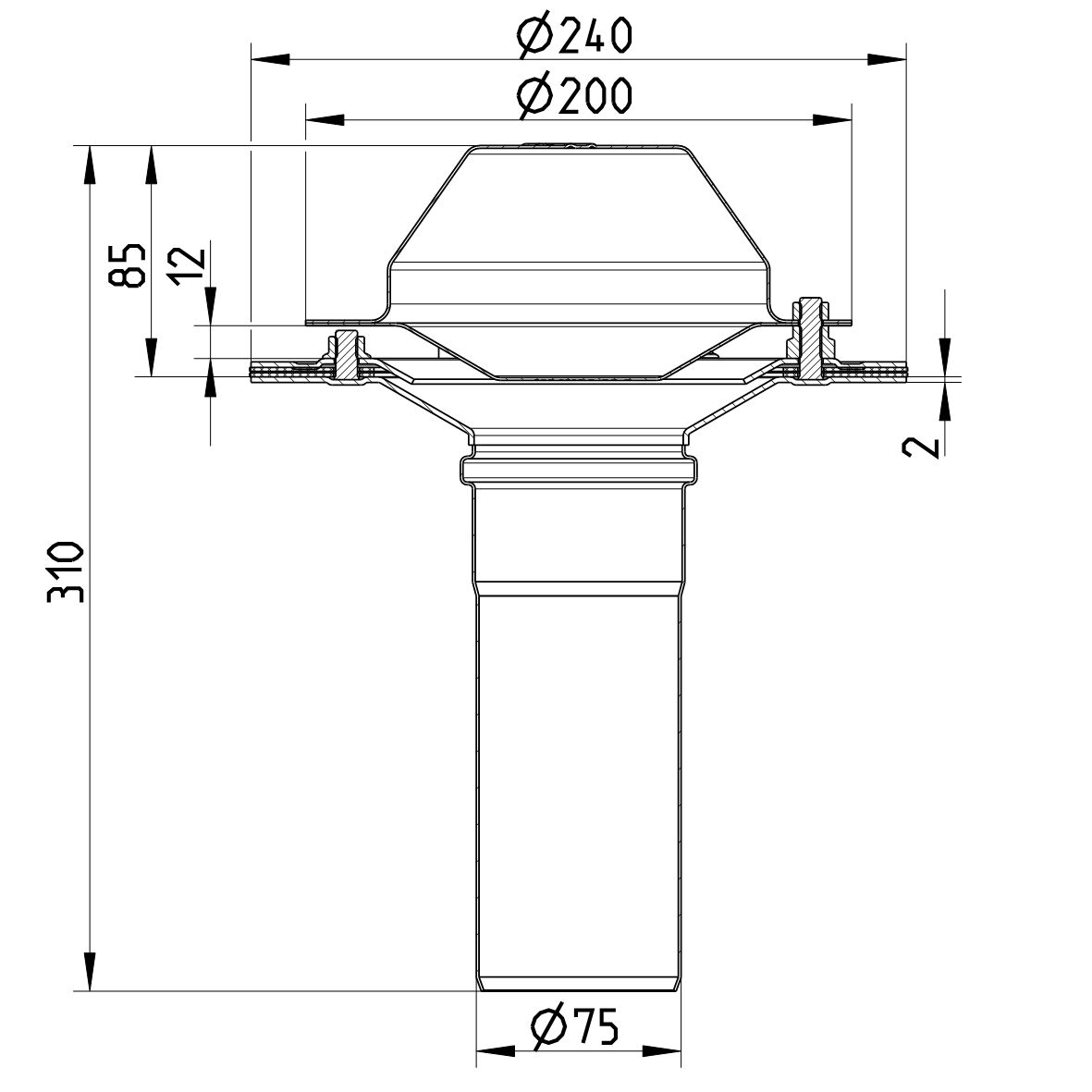 Line drawing of a drain from the series Drain for siphonic-channels.