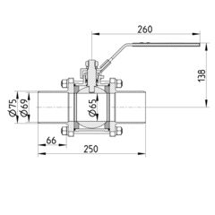 Line drawing of a valve from the series Lever-Ball-Valve.