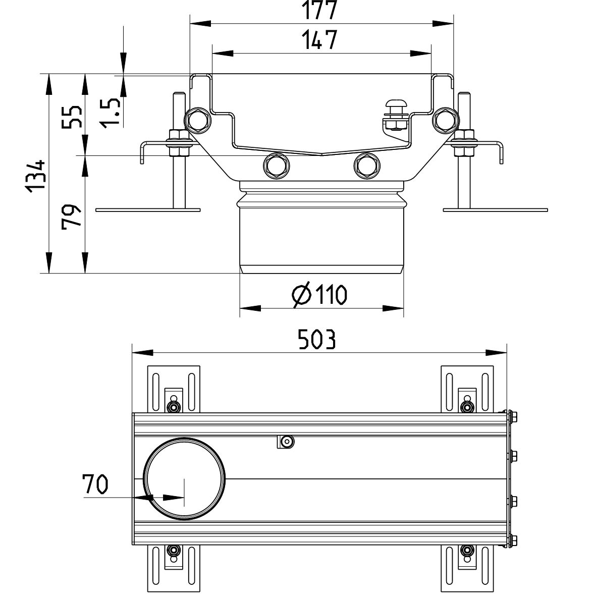 Line drawing of a channel from the series Channel-No membrane.