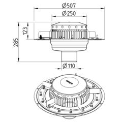 Line drawing of a drain from the series Drain for gravity-bitum or single ply membrane.